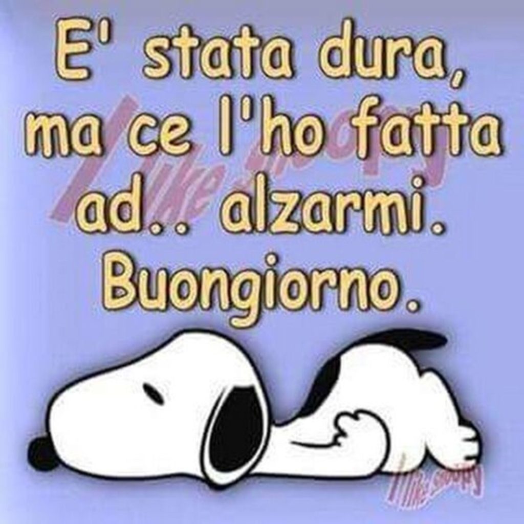 È stata dura ma ce l'ho fatta... ad alzarmi! Buongiorno divertente Snoopy