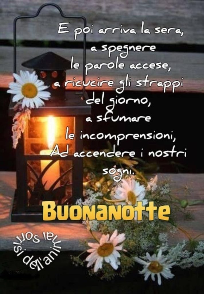 E poi arriva la sera, a spegnere le parole accese, a ricucire gli strappi del giorno, a sfumare le incomprensioni, ad accendere i nostri sogni Buonanotte